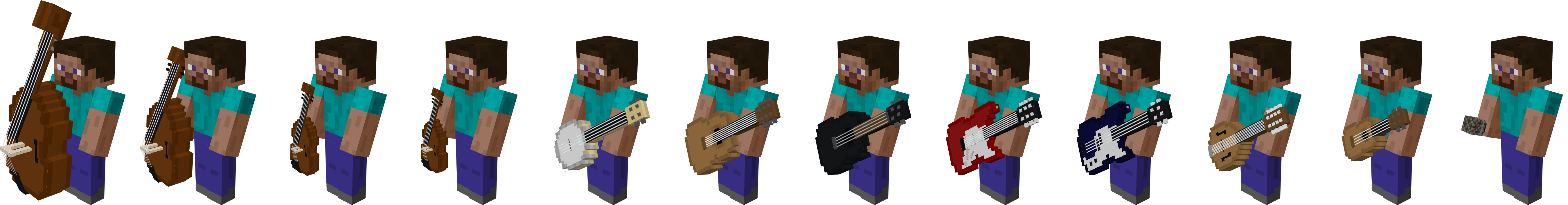 An image with several models of instruments I created for a Minecraft datapack project.