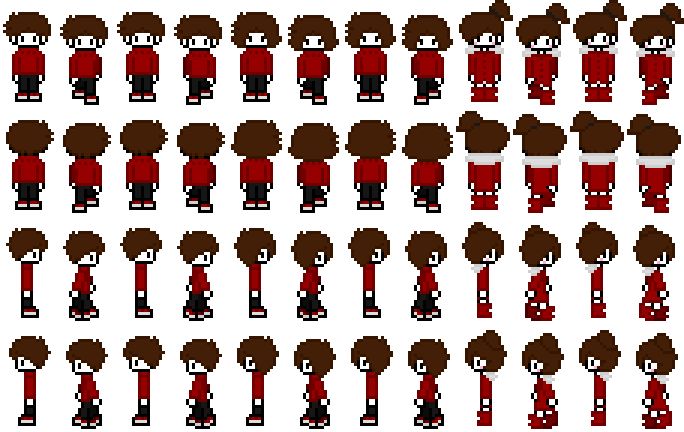 A complete spritesheet of walking animations for characters from a project I'm currently collaborating on.