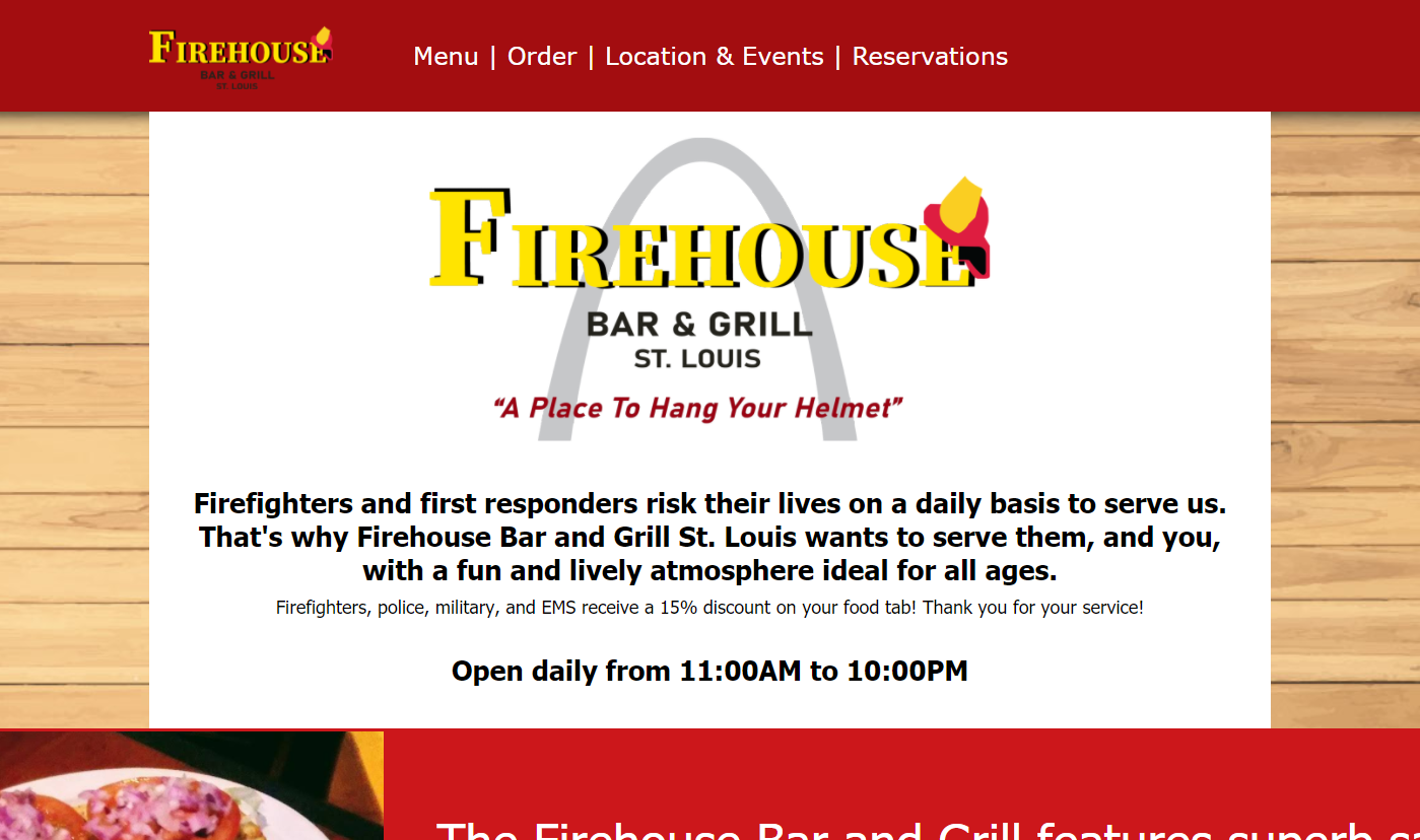 Image of website created for Firehouse Bar & Grill St. Louis.