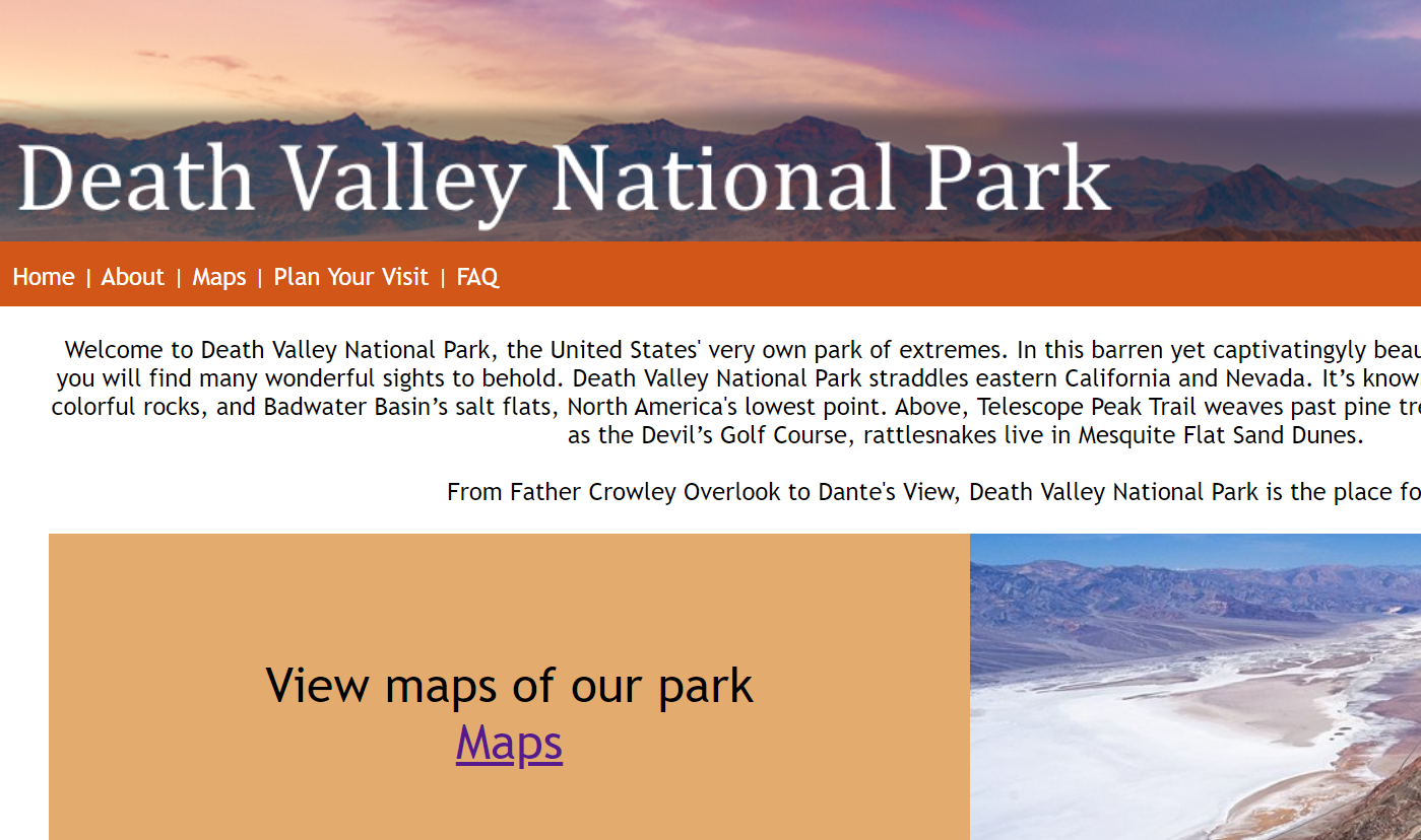 Image of website created for Death Valley National Park.